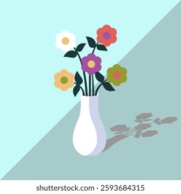 Different flowers and vases vector elements. Colored bouquet flower blossom illustration