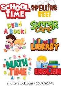 Different font designs for words related to school and education illustration
