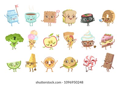 Different Food Childish Characters Emotion Set