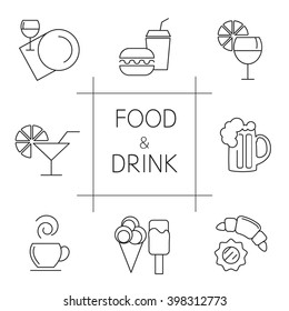 Different food and drink linear icons