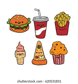 Different Food Funny Cartoon Set Good Stock Vector (royalty Free 