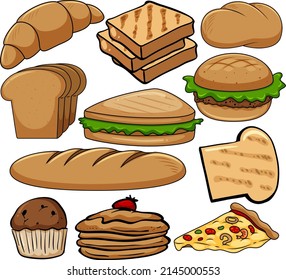 Different food on white background illustration