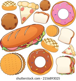 Different food on white background illustration