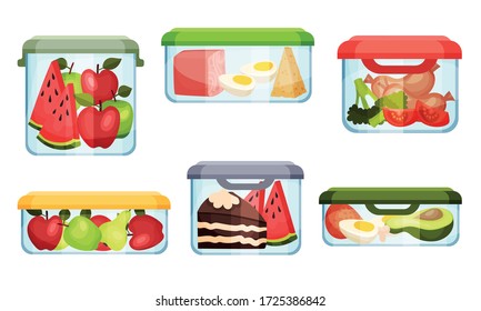 Different Food in Plastic or Glass Containers Vector Set