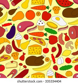 Different Food. Seamless pattern, background.