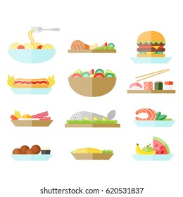 Different food set. Good for menu design. Vector illustration