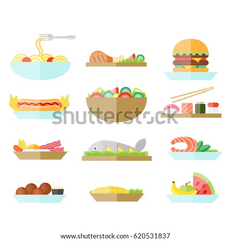 Different food set. Good for menu design. Vector illustration