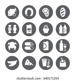 Different food vector circle  icon. shop sign.