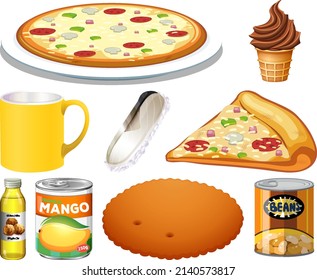 Different foods cartoon collection illustration
