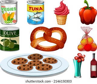 Different foods cartoon collection illustration