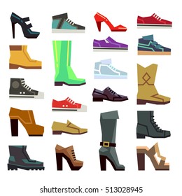 Different footwear casual shoes vector set