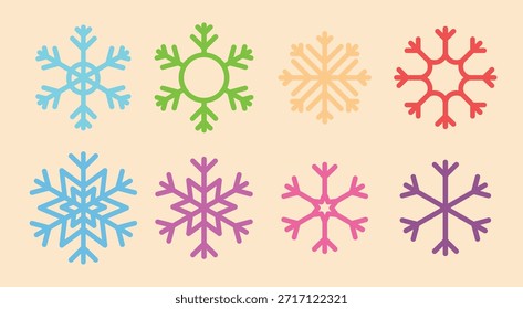 Diferente forma flocos de neve ícones vetoriais.