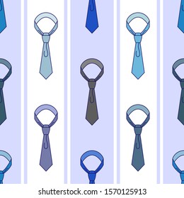 Different formal neckties with knots color seamless pattern. Colorful elegant ties texture. Male accessories on striped background. Stylish men apparel textile, wallpaper, wrapping paper