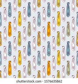 Different formal neckties with knots color seamless pattern. Colorful elegant ties texture. Male accessories. Stylish men apparel textile, wallpaper, wrapping paper