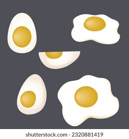 different forms of eggs Isolated in many forms, egg white, egg yolk