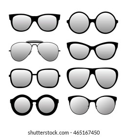 Different forms fashionable sunglasses. Types sunglasses. Vector