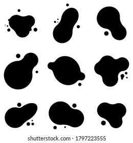 Different forms, shape, splash vector black silhouettes set isolated on a white background.