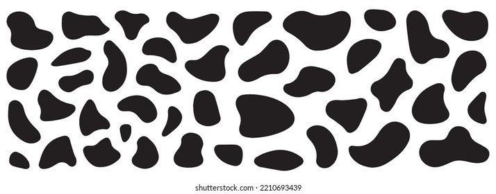 Different forms, shape, splash vector black silhouettes set isolated on a white background.Set of different blotch shapes. Random abstract liquid shapes, round abstract organic elements. 10 EPS.