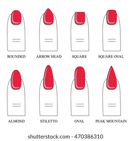 Different forms, shapes  of nails. Manicure. Vector illustration. Icon