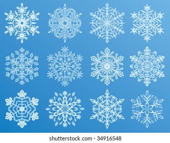 Different forms of Snowflakes, illustration