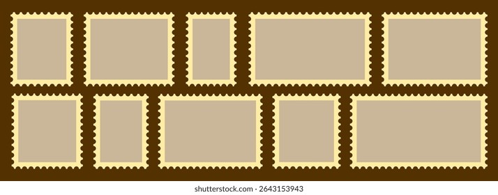Different forms of vector postage stamps. Collection of rectangle, square empty postcard stamp vector frames