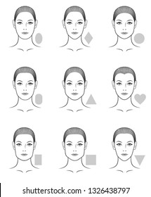 Different forms of a woman's face. Black and white version.