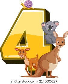 Different four animals attached to number four illustration