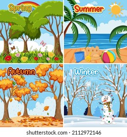 Different four seasons posters illustration