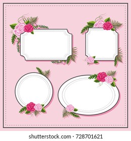 Different frame design with pink roses illustration