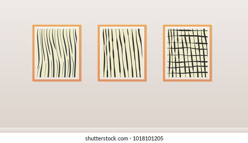 Different framed pictures hanging on the wall as decoration elements.