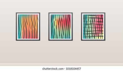 Different framed pictures hanging on the wall as decoration elements.