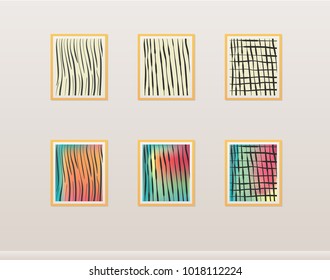 Different framed pictures hanging on the wall as decoration elements.