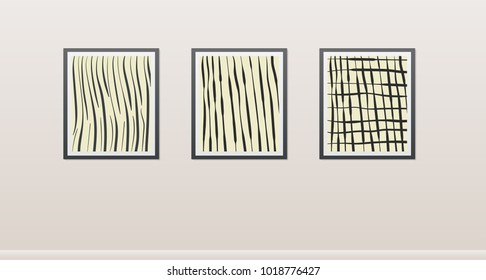 Different framed pictures hanging on the wall as decoration elements.