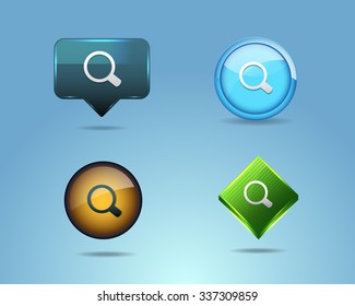 Different Frames Magnifying Glass Icons, Buttons Design Set