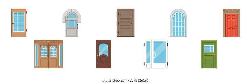 Different Front Door as Entrance and Exterior Element Vector Set