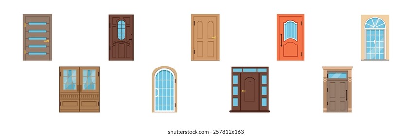 Different Front Door as Entrance and Exterior Element Vector Set