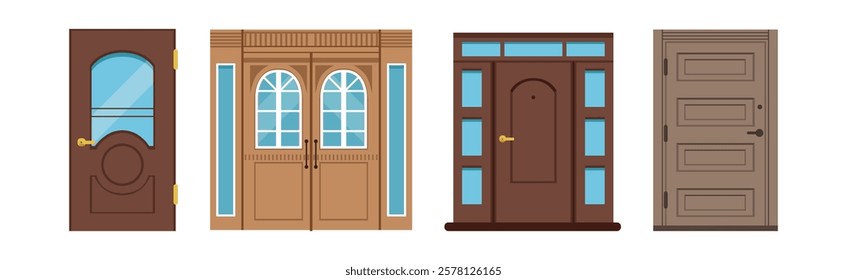 Different Front Door as Entrance and Exterior Element Vector Set