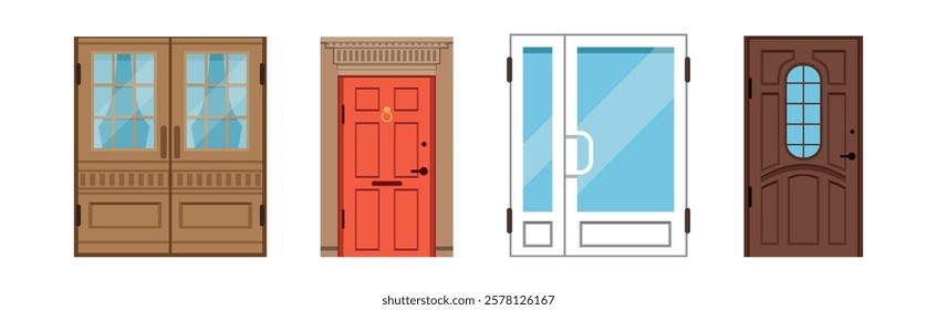 Different Front Door as Entrance and Exterior Element Vector Set