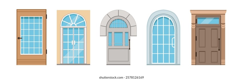 Different Front Door as Entrance and Exterior Element Vector Set