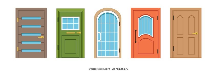 Different Front Door as Entrance and Exterior Element Vector Set