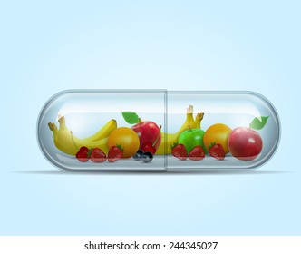 Different fruit in capsule - healthy diet concept