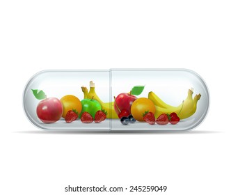 Different fruit in capsule - healthy diet concept