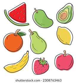 Diferente vector de ilustración de doodle dibujado a mano de fruta