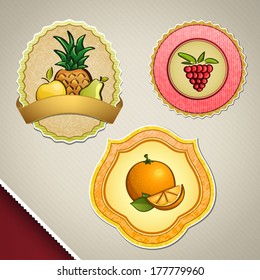 Different fruit labels - multi fruit, raspberry, orange