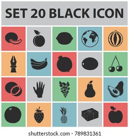 Different fruits black icons in set collection for design. Fruits and vitamins vector symbol stock web illustration.
