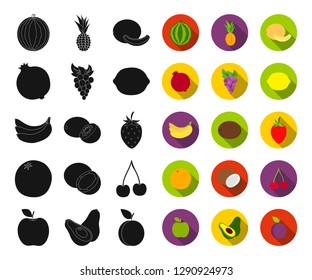 Different fruits black,flat icons in set collection for design. Fruits and vitamins vector symbol stock web illustration.