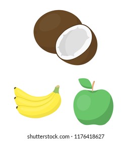 Different fruits cartoon icons in set collection for design. Fruits and vitamins vector symbol stock web illustration.
