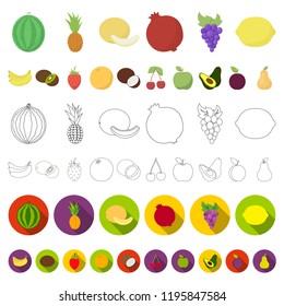 Different fruits cartoon icons in set collection for design. Fruits and vitamins vector symbol stock web illustration.