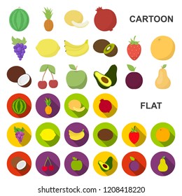 Different fruits cartoon icons in set collection for design. Fruits and vitamins vector symbol stock web illustration.