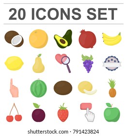Different fruits cartoon icons in set collection for design. Fruits and vitamins vector symbol stock web illustration.